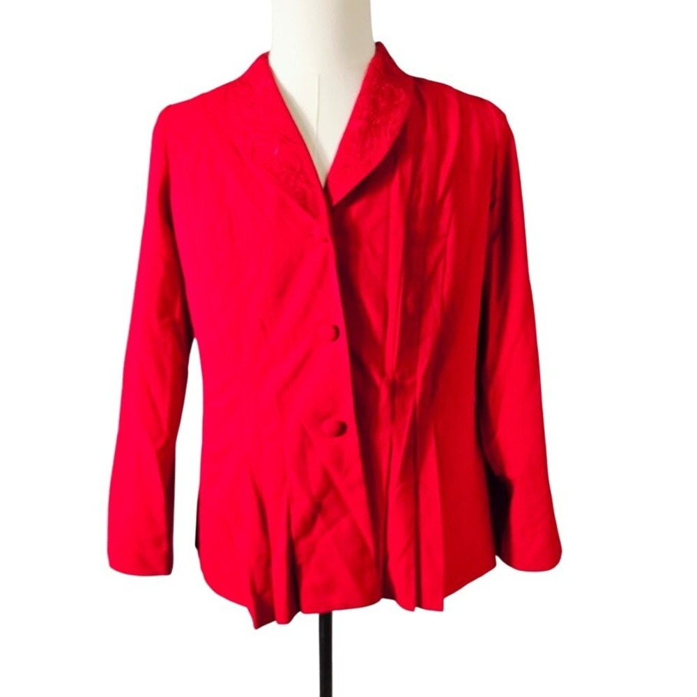 DANNY & NICOLE‎ Red Embroidered Collar Button Front Blazer Jacket Women Size 10